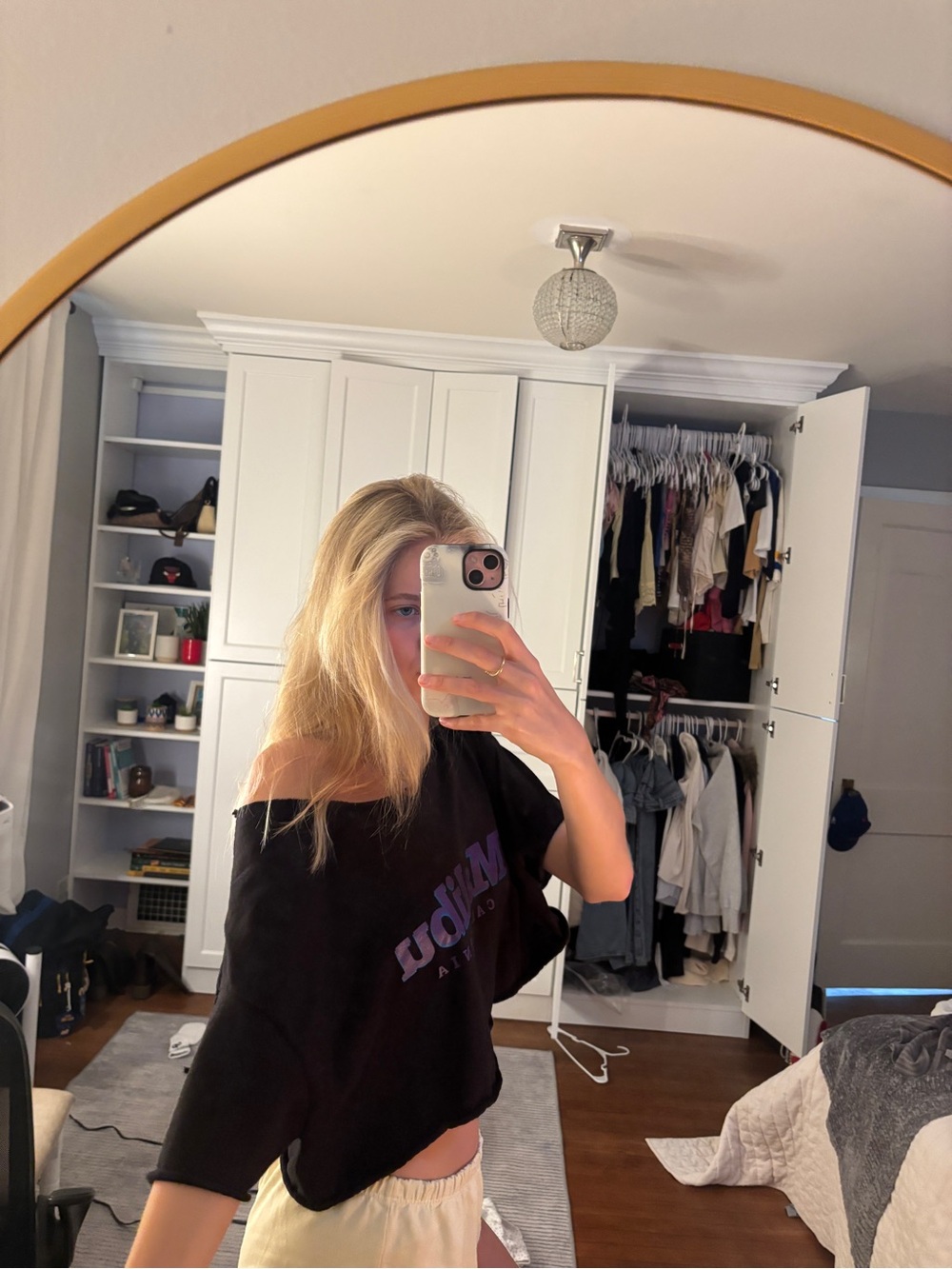 Brandy Melville Black Off-Shoulder Graphic Top